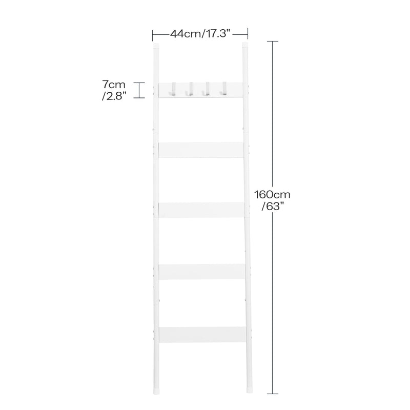 HOOBRO Blanket Ladder, 5-Tier Towel Rack with Hooks, Wall-Leaning Blanket Rack, Decorative Display Ladder Shelf, for Scarves, Industrial, Living Room, Bedroom, Rustic Brown and Black BF52CJ01