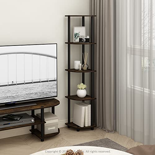 Furinno Turn-N-Tube 5 Tier Corner Display Rack Multipurpose Shelving Unit, 1-Pack, Espresso/Black