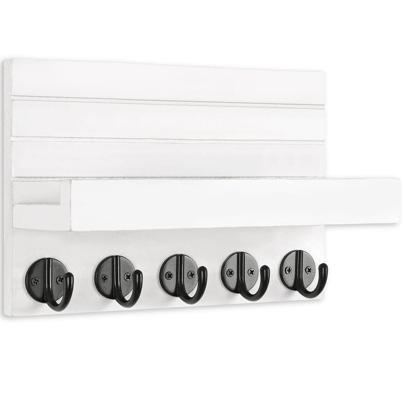 Key Holder for Wall, Decorative Key and Mail Holder with Shelf Has Large Hooks for Bags, Coats, Umbrella – Paulownia Wood Key Hanger with Mounting Hardware (9.8”W x 6.7”H x 4.2”D)