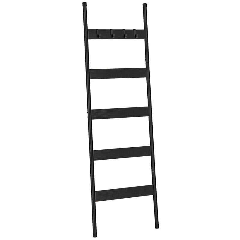 HOOBRO Blanket Ladder, 5-Tier Towel Rack with Hooks, Wall-Leaning Blanket Rack, Decorative Display Ladder Shelf, for Scarves, Industrial, Living Room, Bedroom, Rustic Brown and Black BF52CJ01