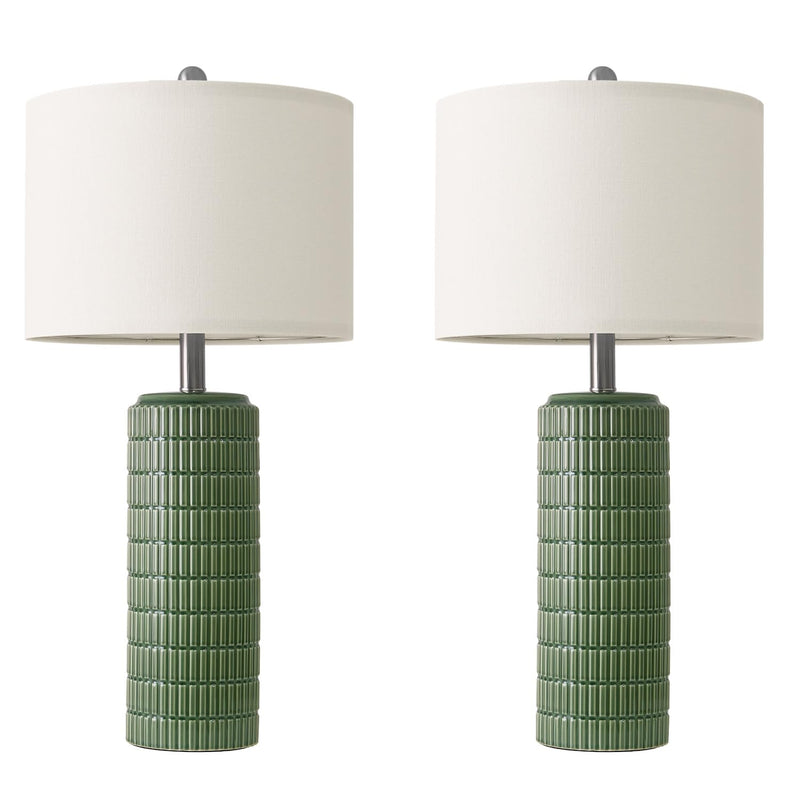PoKat 23" Modern Ceramic Table Lamp Set of 2 for Living Room White Desk Lamps for Bedroom Farmhouse Bedside Nightstand Bedside Lamp End Table Lamps Beige