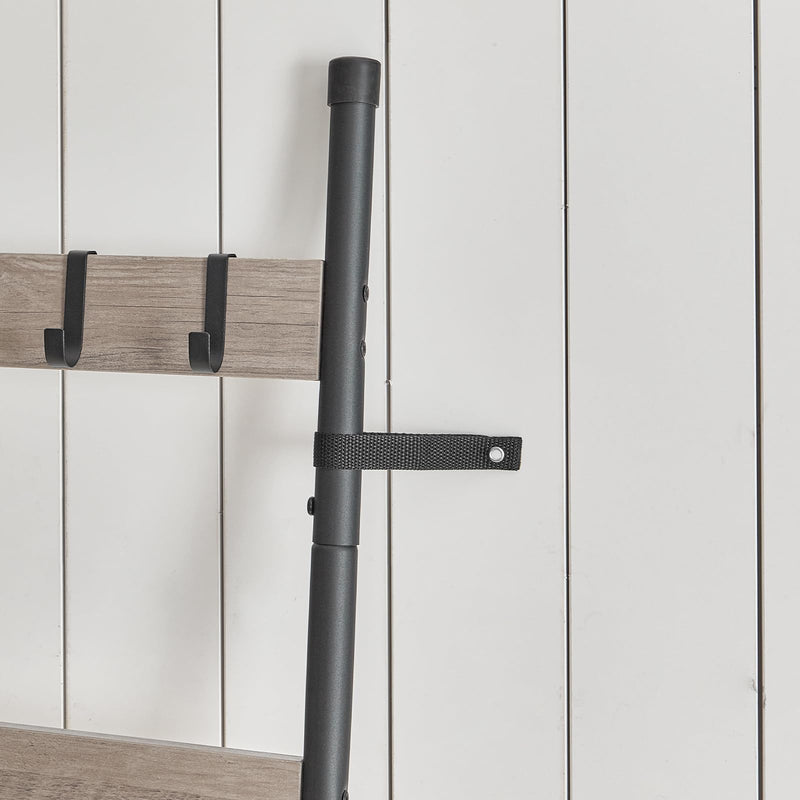 HOOBRO Blanket Ladder, 5-Tier Towel Rack with Hooks, Wall-Leaning Blanket Rack, Decorative Display Ladder Shelf, for Scarves, Industrial, Living Room, Bedroom, Rustic Brown and Black BF52CJ01