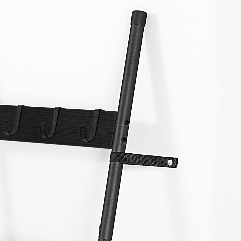 HOOBRO Blanket Ladder, 5-Tier Towel Rack with Hooks, Wall-Leaning Blanket Rack, Decorative Display Ladder Shelf, for Scarves, Industrial, Living Room, Bedroom, Rustic Brown and Black BF52CJ01