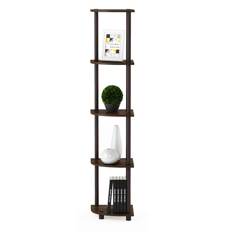 Furinno Turn-N-Tube 5 Tier Corner Display Rack Multipurpose Shelving Unit, 1-Pack, Espresso/Black