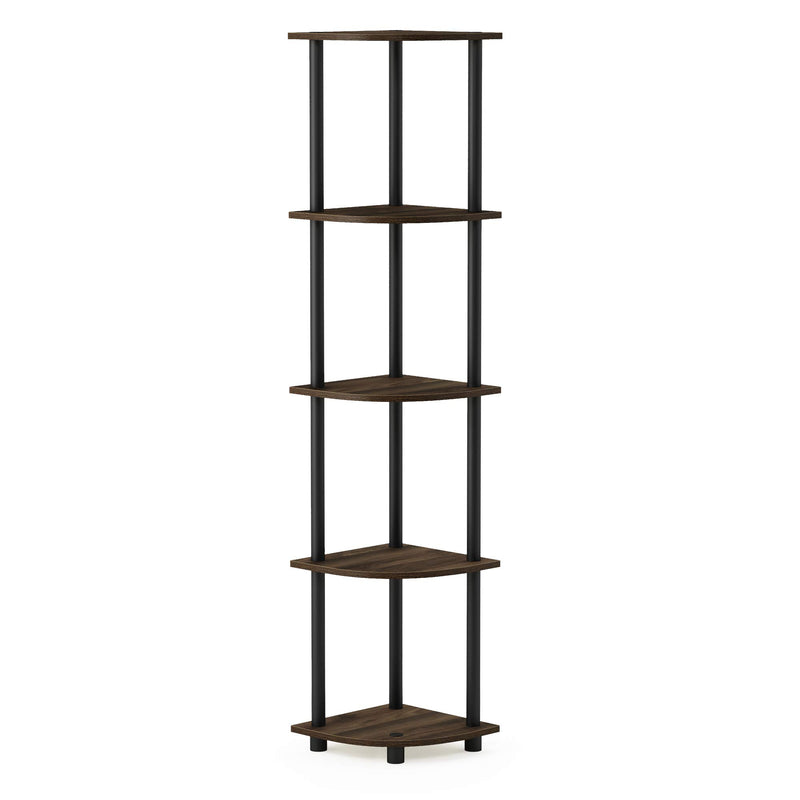 Furinno Turn-N-Tube 5 Tier Corner Display Rack Multipurpose Shelving Unit, 1-Pack, Espresso/Black