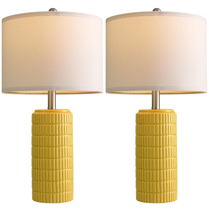 PoKat 23" Modern Ceramic Table Lamp Set of 2 for Living Room White Desk Lamps for Bedroom Farmhouse Bedside Nightstand Bedside Lamp End Table Lamps Beige