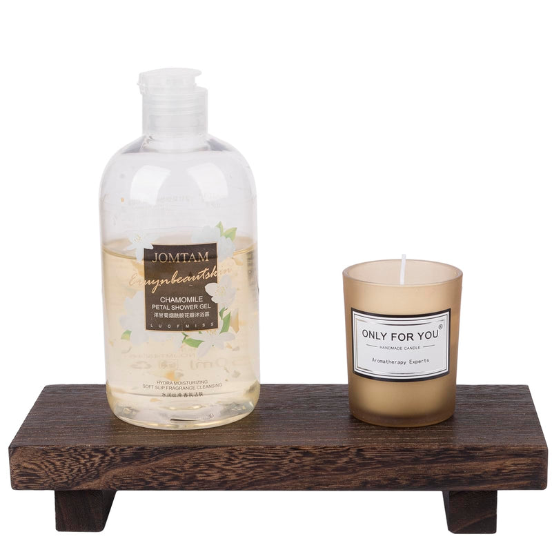 Small Wood Tray Pedestal Stand Farmhouse Bathroom Decor Decorative Wooden Riser Kitchen Soap Dish Holder for Vanity, Counter, Sink, Brown