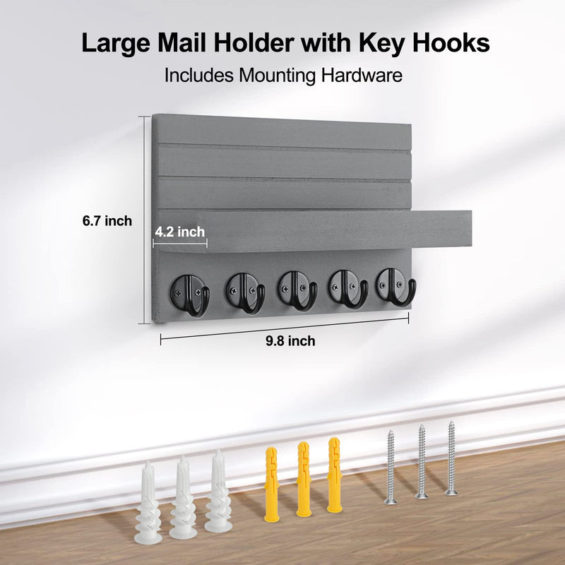 Key Holder for Wall, Decorative Key and Mail Holder with Shelf Has Large Hooks for Bags, Coats, Umbrella – Paulownia Wood Key Hanger with Mounting Hardware (9.8”W x 6.7”H x 4.2”D)
