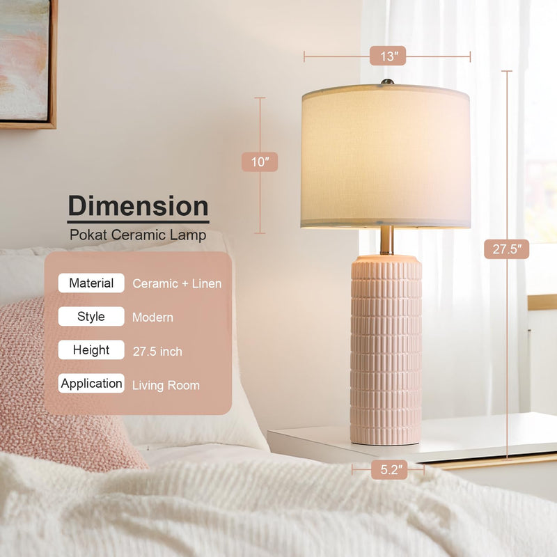 PoKat 23" Modern Ceramic Table Lamp Set of 2 for Living Room White Desk Lamps for Bedroom Farmhouse Bedside Nightstand Bedside Lamp End Table Lamps Beige