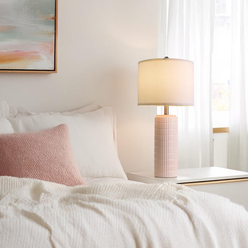 PoKat 23" Modern Ceramic Table Lamp Set of 2 for Living Room White Desk Lamps for Bedroom Farmhouse Bedside Nightstand Bedside Lamp End Table Lamps Beige