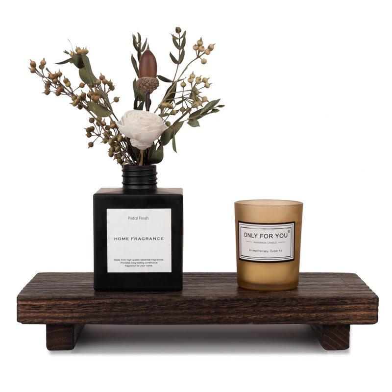 Small Wood Tray Pedestal Stand Farmhouse Bathroom Decor Decorative Wooden Riser Kitchen Soap Dish Holder for Vanity, Counter, Sink, Brown