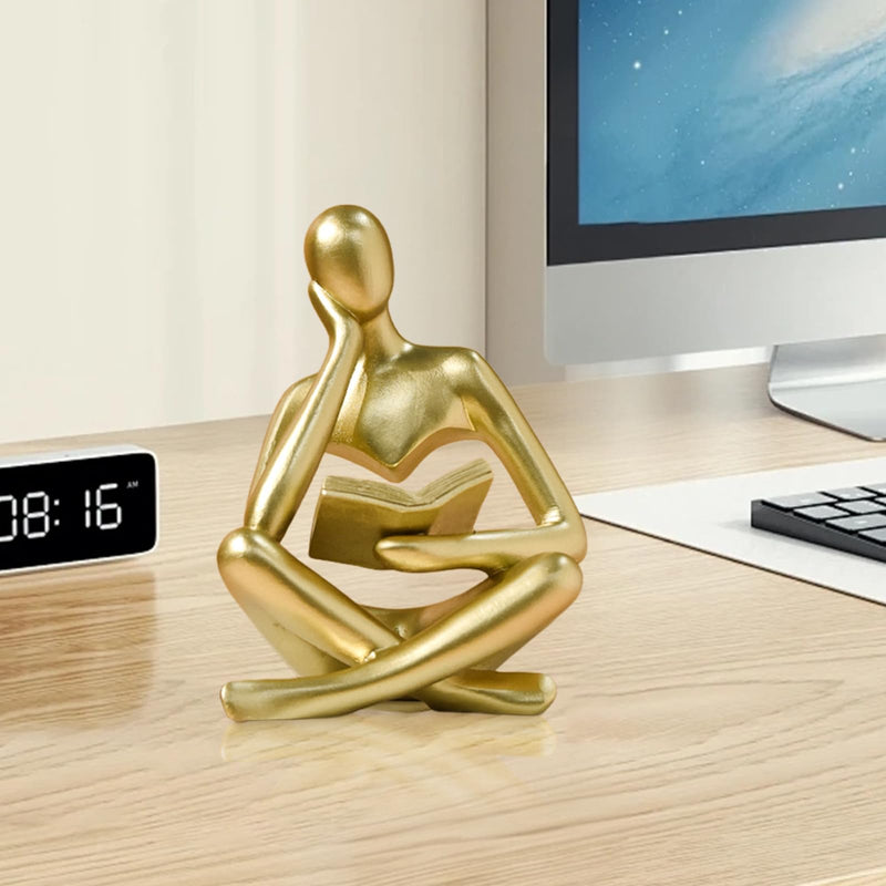 Bookshelf Decor Thinker Statue - Abstract Art Reading Thinker Sculpture Figurine Aesthetic, Modern Home Decoration for Living Room Office Shelves Coffee Table Desk Decor(Beige)