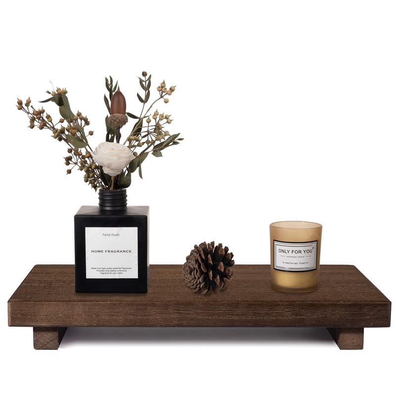 Small Wood Tray Pedestal Stand Farmhouse Bathroom Decor Decorative Wooden Riser Kitchen Soap Dish Holder for Vanity, Counter, Sink, Brown