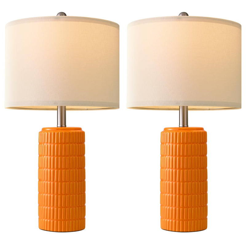 PoKat 23" Modern Ceramic Table Lamp Set of 2 for Living Room White Desk Lamps for Bedroom Farmhouse Bedside Nightstand Bedside Lamp End Table Lamps Beige