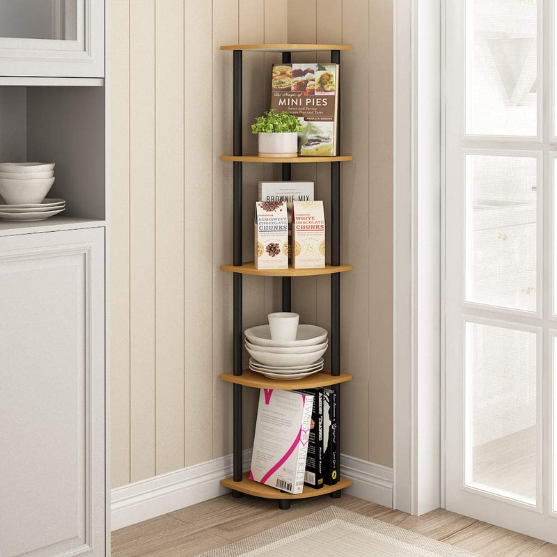 Furinno Turn-N-Tube 5 Tier Corner Display Rack Multipurpose Shelving Unit, 1-Pack, Espresso/Black