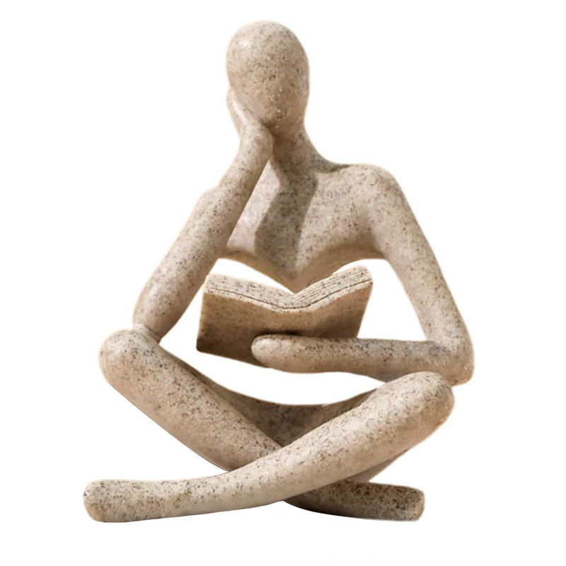Bookshelf Decor Thinker Statue - Abstract Art Reading Thinker Sculpture Figurine Aesthetic, Modern Home Decoration for Living Room Office Shelves Coffee Table Desk Decor(Beige)