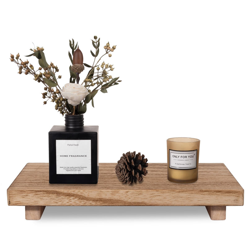 Small Wood Tray Pedestal Stand Farmhouse Bathroom Decor Decorative Wooden Riser Kitchen Soap Dish Holder for Vanity, Counter, Sink, Brown