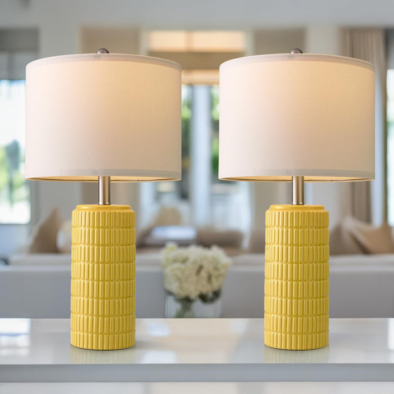 PoKat 23" Modern Ceramic Table Lamp Set of 2 for Living Room White Desk Lamps for Bedroom Farmhouse Bedside Nightstand Bedside Lamp End Table Lamps Beige