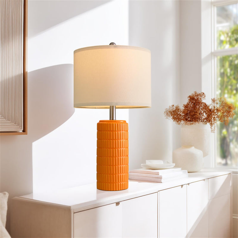 PoKat 23" Modern Ceramic Table Lamp Set of 2 for Living Room White Desk Lamps for Bedroom Farmhouse Bedside Nightstand Bedside Lamp End Table Lamps Beige