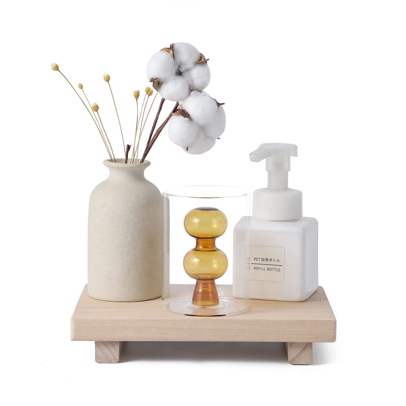 Small Wood Tray Pedestal Stand Farmhouse Bathroom Decor Decorative Wooden Riser Kitchen Soap Dish Holder for Vanity, Counter, Sink, Brown