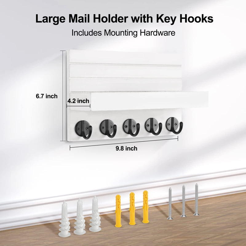 Key Holder for Wall, Decorative Key and Mail Holder with Shelf Has Large Hooks for Bags, Coats, Umbrella – Paulownia Wood Key Hanger with Mounting Hardware (9.8”W x 6.7”H x 4.2”D)