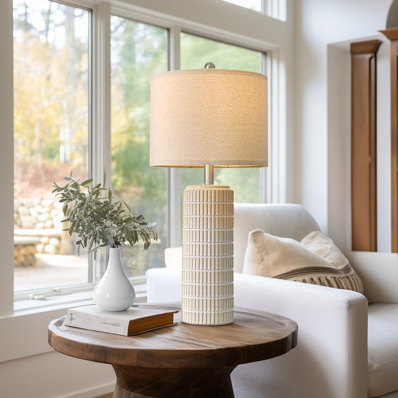 PoKat 23" Modern Ceramic Table Lamp Set of 2 for Living Room White Desk Lamps for Bedroom Farmhouse Bedside Nightstand Bedside Lamp End Table Lamps Beige