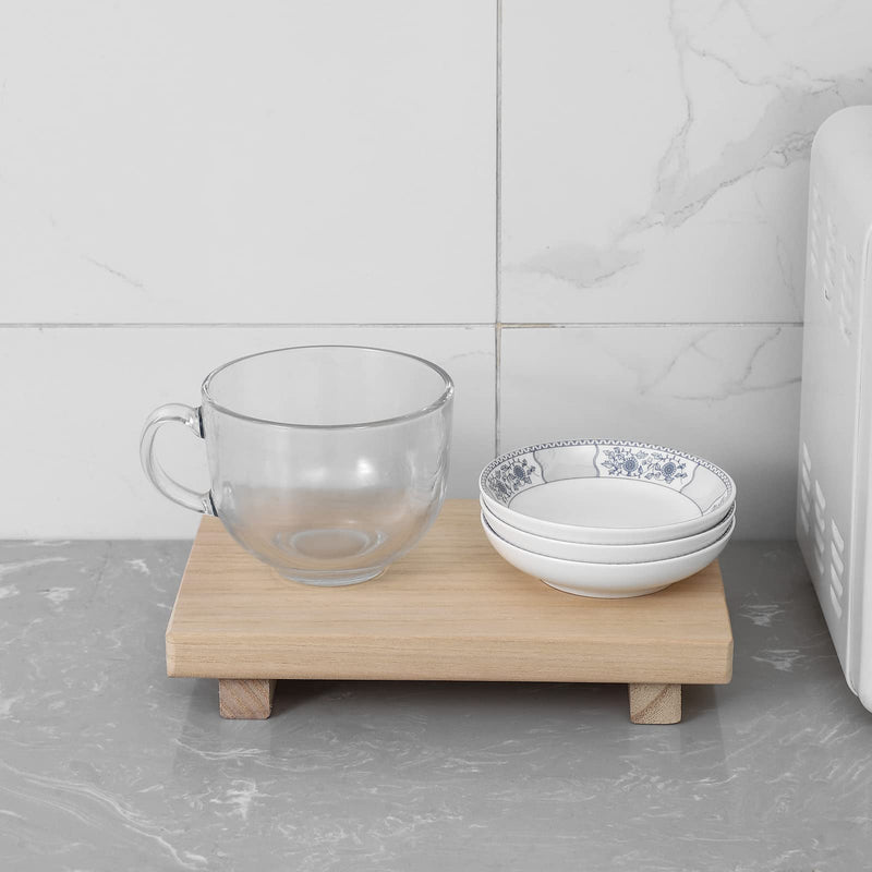 Small Wood Tray Pedestal Stand Farmhouse Bathroom Decor Decorative Wooden Riser Kitchen Soap Dish Holder for Vanity, Counter, Sink, Brown
