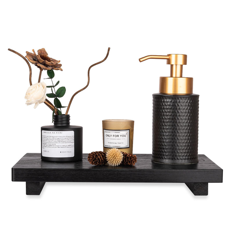 Small Wood Tray Pedestal Stand Farmhouse Bathroom Decor Decorative Wooden Riser Kitchen Soap Dish Holder for Vanity, Counter, Sink, Brown