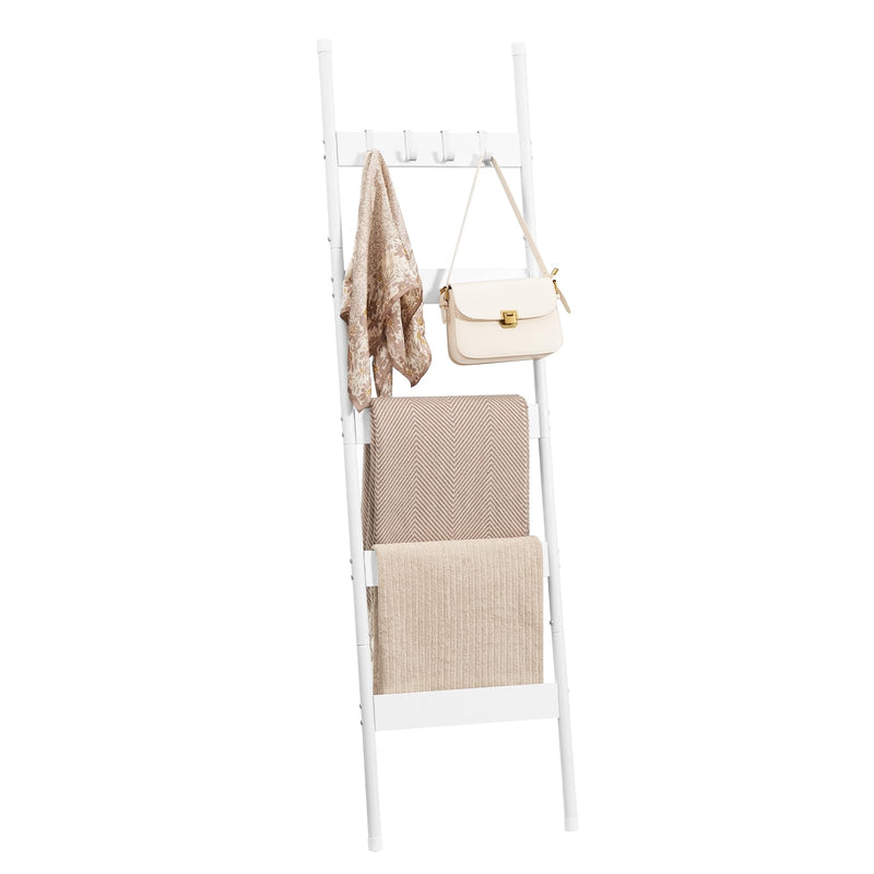 HOOBRO Blanket Ladder, 5-Tier Towel Rack with Hooks, Wall-Leaning Blanket Rack, Decorative Display Ladder Shelf, for Scarves, Industrial, Living Room, Bedroom, Rustic Brown and Black BF52CJ01