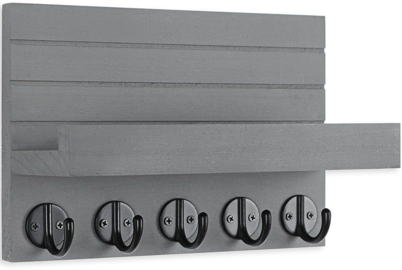 Key Holder for Wall, Decorative Key and Mail Holder with Shelf Has Large Hooks for Bags, Coats, Umbrella – Paulownia Wood Key Hanger with Mounting Hardware (9.8”W x 6.7”H x 4.2”D)