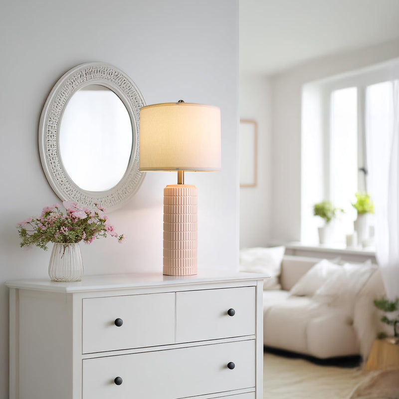 PoKat 23" Modern Ceramic Table Lamp Set of 2 for Living Room White Desk Lamps for Bedroom Farmhouse Bedside Nightstand Bedside Lamp End Table Lamps Beige