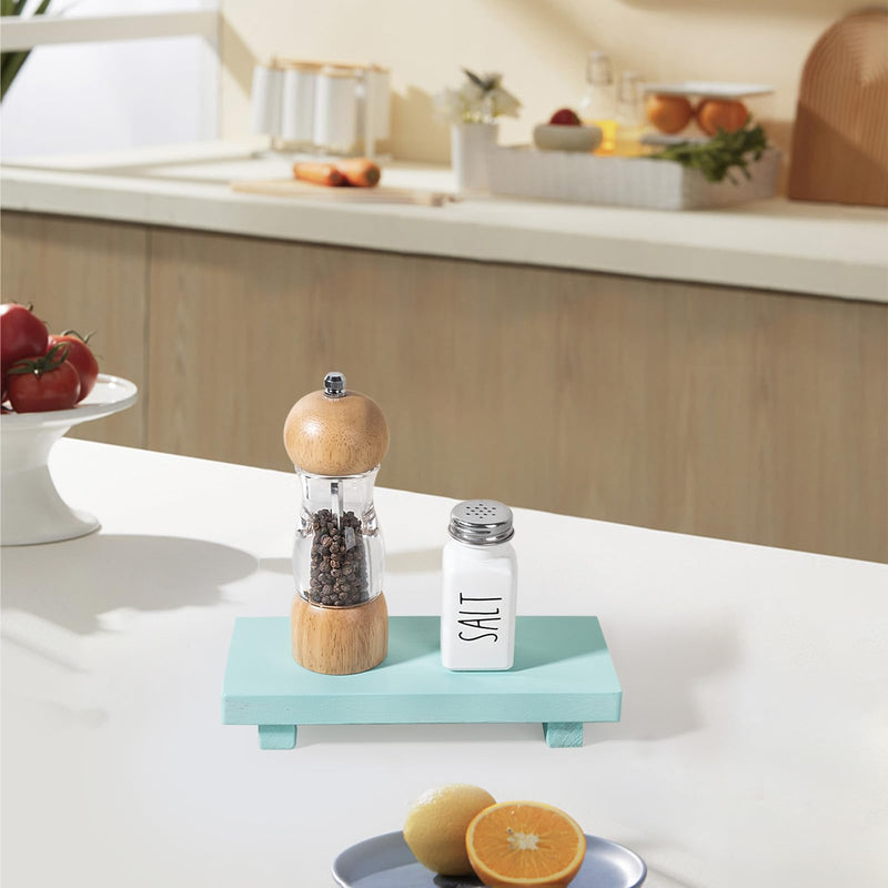 Small Wood Tray Pedestal Stand Farmhouse Bathroom Decor Decorative Wooden Riser Kitchen Soap Dish Holder for Vanity, Counter, Sink, Brown