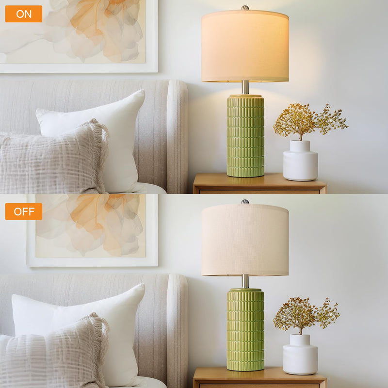PoKat 23" Modern Ceramic Table Lamp Set of 2 for Living Room White Desk Lamps for Bedroom Farmhouse Bedside Nightstand Bedside Lamp End Table Lamps Beige