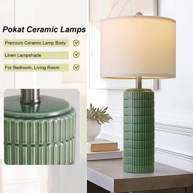 PoKat 23" Modern Ceramic Table Lamp Set of 2 for Living Room White Desk Lamps for Bedroom Farmhouse Bedside Nightstand Bedside Lamp End Table Lamps Beige