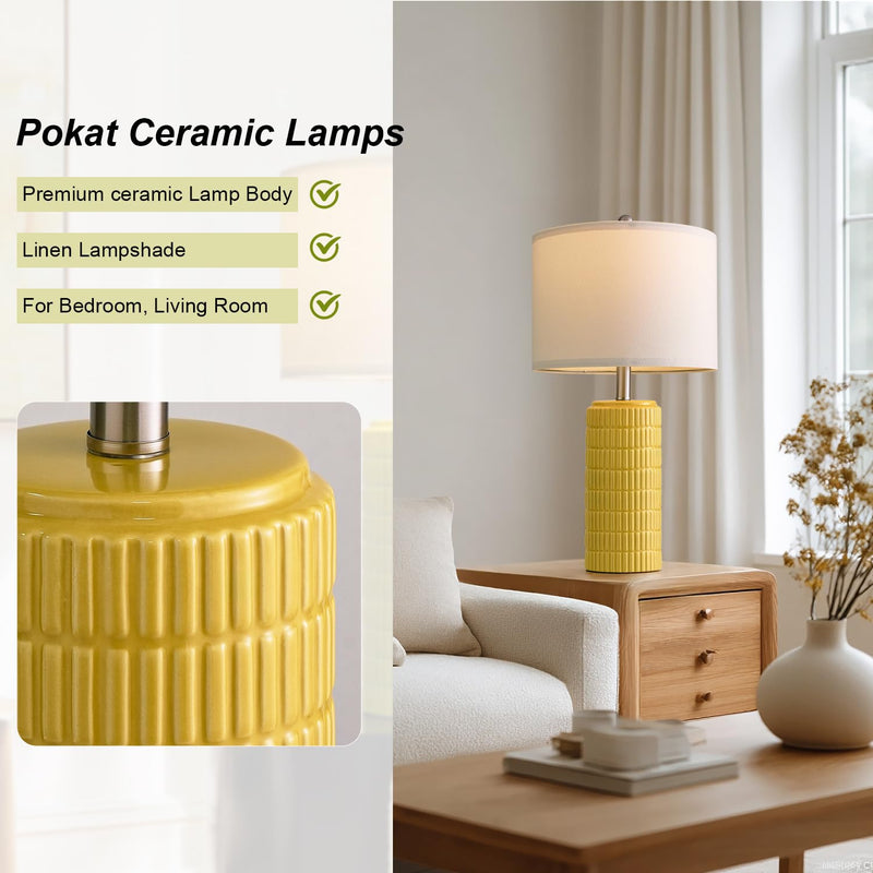 PoKat 23" Modern Ceramic Table Lamp Set of 2 for Living Room White Desk Lamps for Bedroom Farmhouse Bedside Nightstand Bedside Lamp End Table Lamps Beige