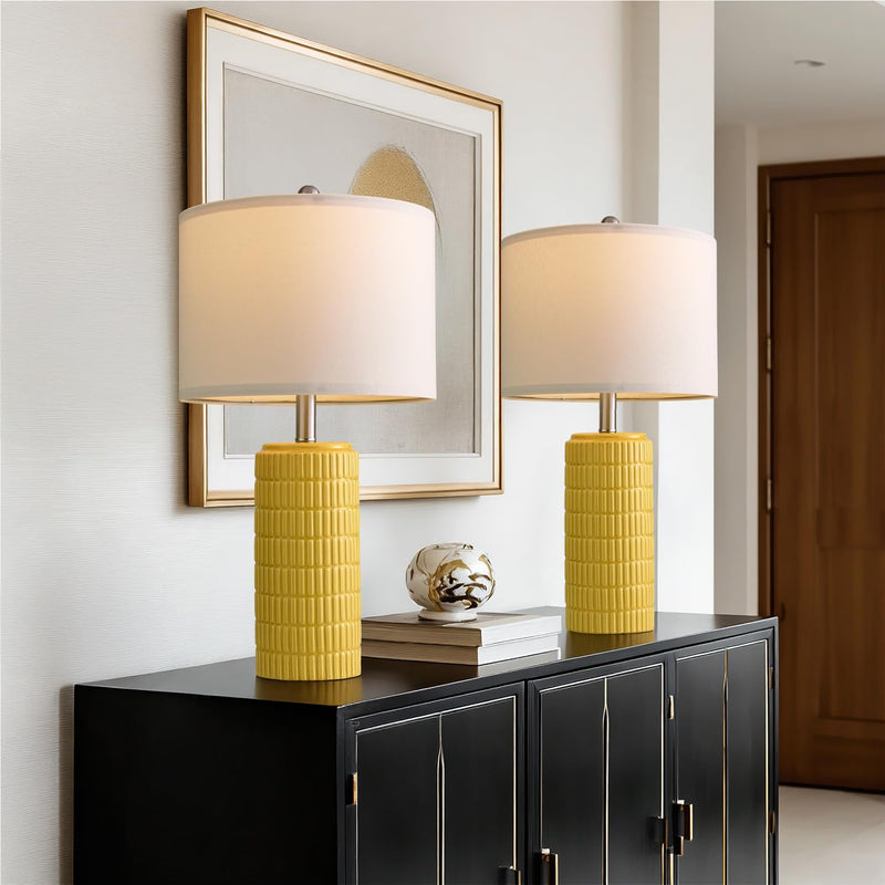 PoKat 23" Modern Ceramic Table Lamp Set of 2 for Living Room White Desk Lamps for Bedroom Farmhouse Bedside Nightstand Bedside Lamp End Table Lamps Beige