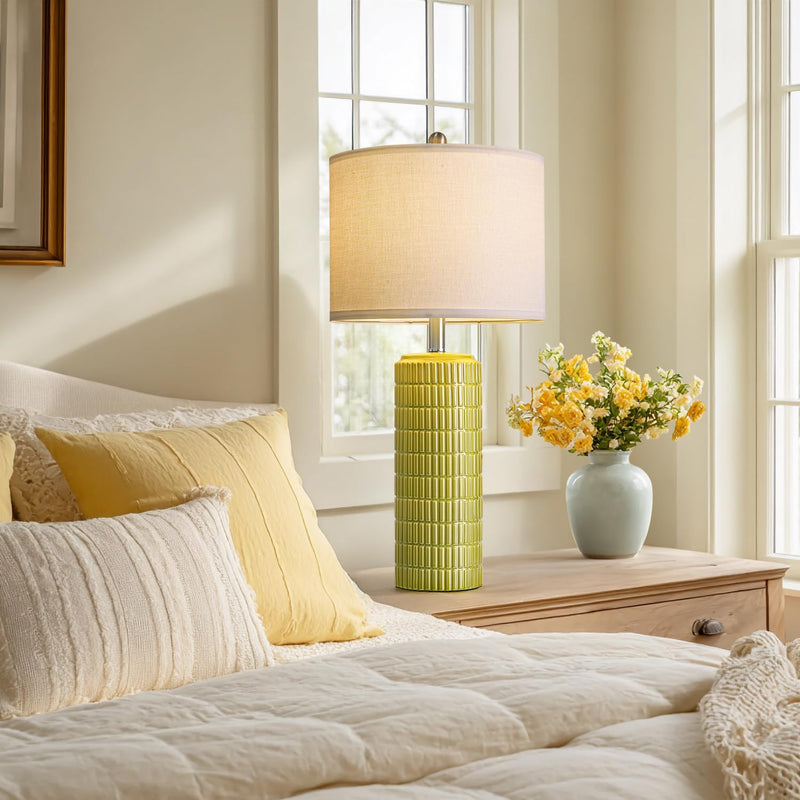 PoKat 23" Modern Ceramic Table Lamp Set of 2 for Living Room White Desk Lamps for Bedroom Farmhouse Bedside Nightstand Bedside Lamp End Table Lamps Beige