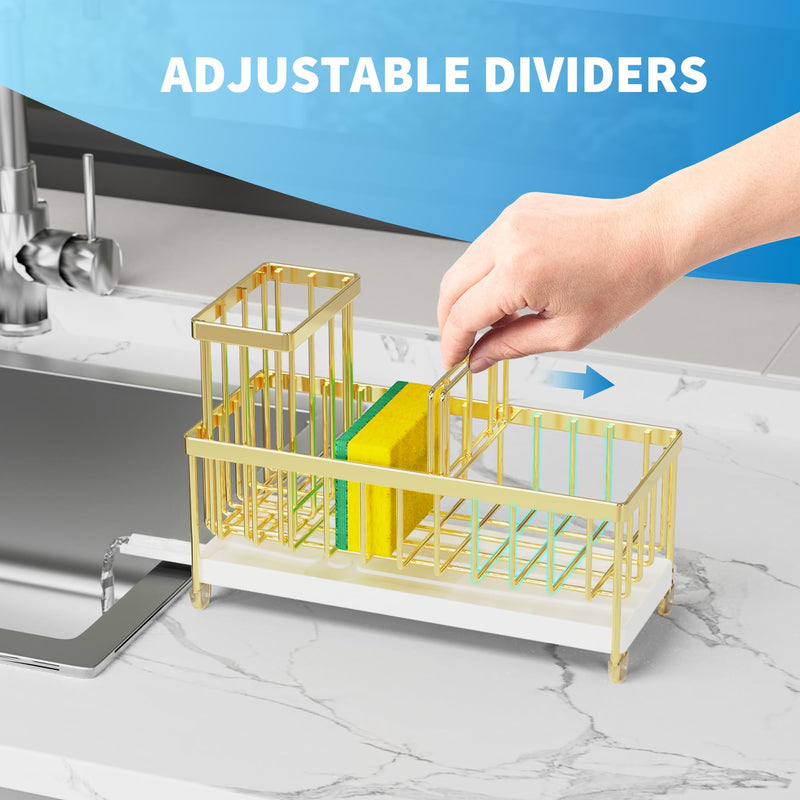 Cisily Black Sponge Holder for Kitchen Sink, Sink Caddy Organizer with High Brush Holder, Kitchen Countertop Organizers and Storage Essentials, Rustproof 304 Stainless Steel, Soap Dispenser Organize