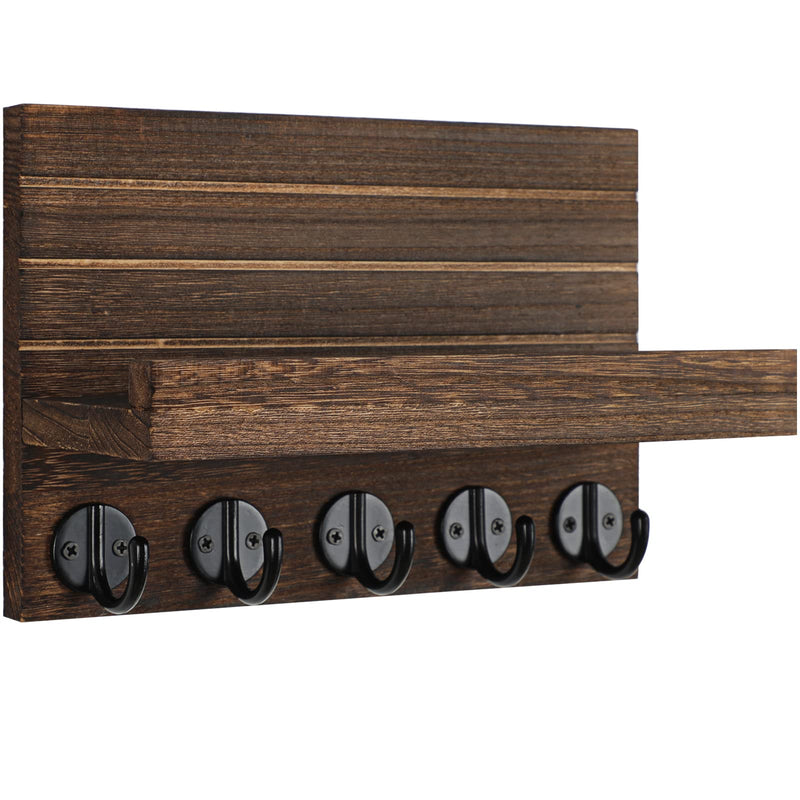 Key Holder for Wall, Decorative Key and Mail Holder with Shelf Has Large Hooks for Bags, Coats, Umbrella – Paulownia Wood Key Hanger with Mounting Hardware (9.8”W x 6.7”H x 4.2”D)
