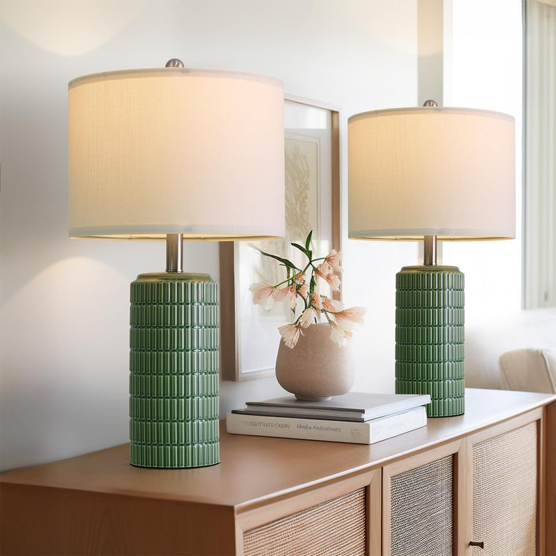 PoKat 23" Modern Ceramic Table Lamp Set of 2 for Living Room White Desk Lamps for Bedroom Farmhouse Bedside Nightstand Bedside Lamp End Table Lamps Beige