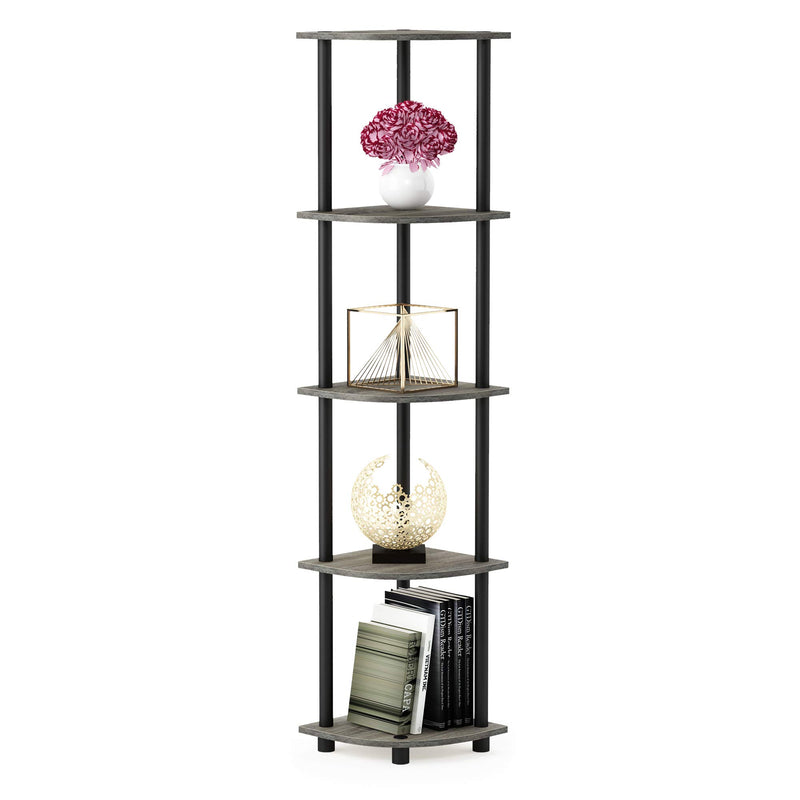 Furinno Turn-N-Tube 5 Tier Corner Display Rack Multipurpose Shelving Unit, 1-Pack, Espresso/Black