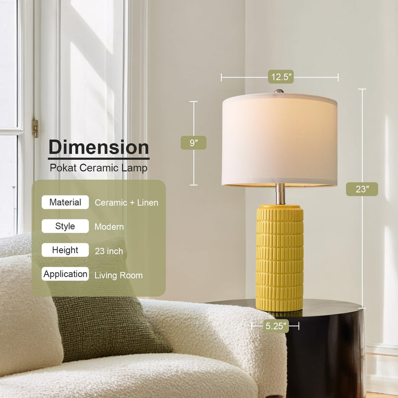 PoKat 23" Modern Ceramic Table Lamp Set of 2 for Living Room White Desk Lamps for Bedroom Farmhouse Bedside Nightstand Bedside Lamp End Table Lamps Beige