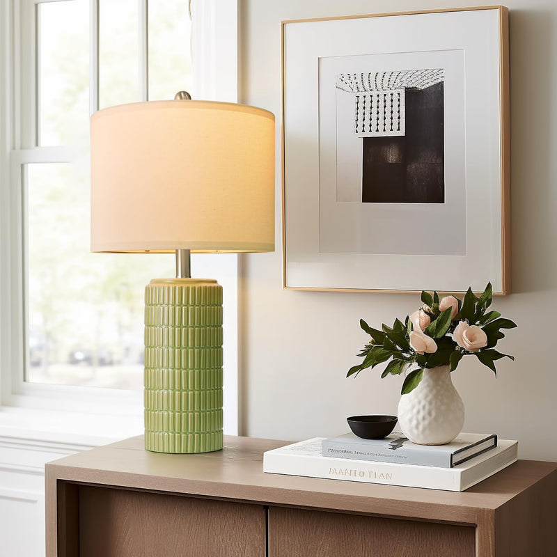 PoKat 23" Modern Ceramic Table Lamp Set of 2 for Living Room White Desk Lamps for Bedroom Farmhouse Bedside Nightstand Bedside Lamp End Table Lamps Beige