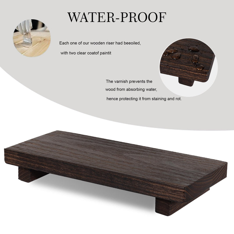 Small Wood Tray Pedestal Stand Farmhouse Bathroom Decor Decorative Wooden Riser Kitchen Soap Dish Holder for Vanity, Counter, Sink, Brown