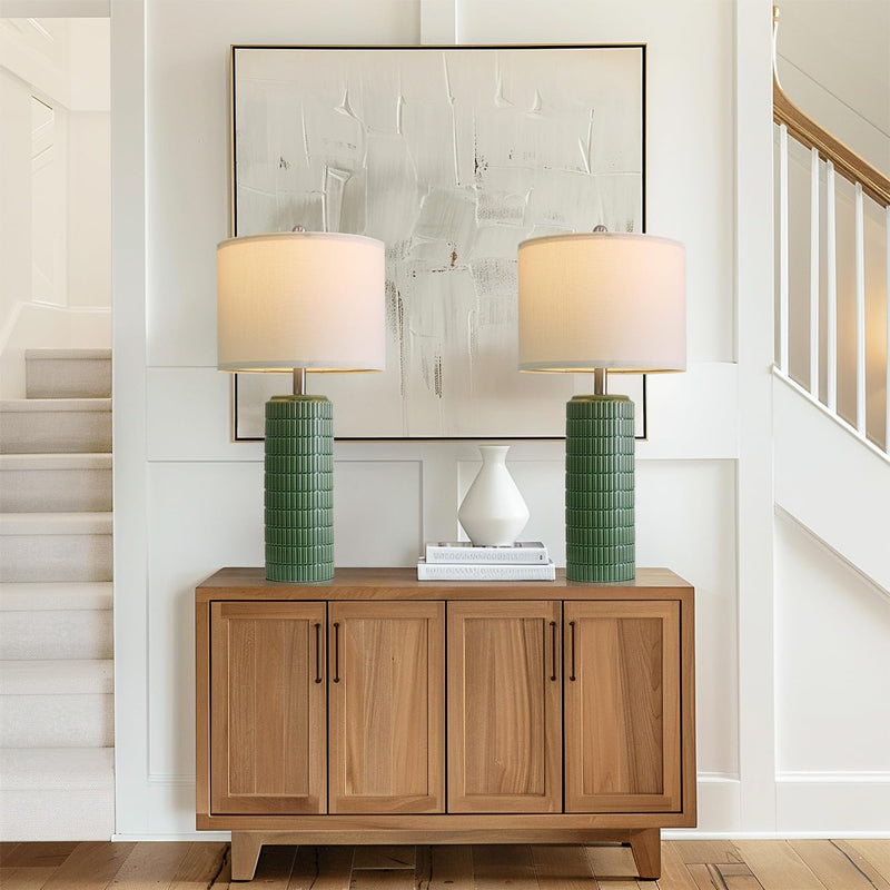 PoKat 23" Modern Ceramic Table Lamp Set of 2 for Living Room White Desk Lamps for Bedroom Farmhouse Bedside Nightstand Bedside Lamp End Table Lamps Beige