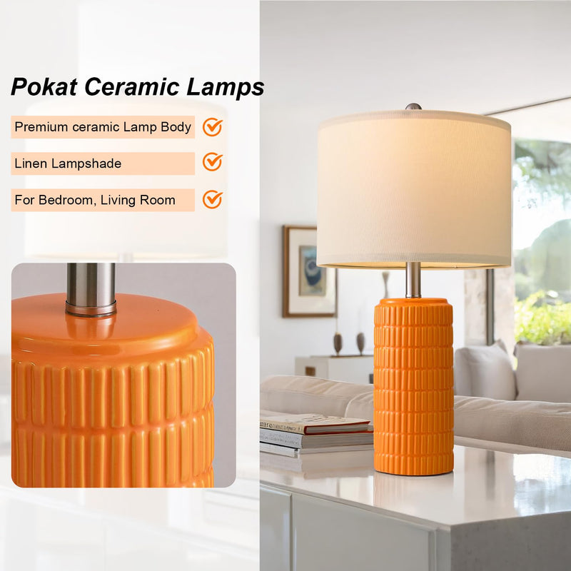 PoKat 23" Modern Ceramic Table Lamp Set of 2 for Living Room White Desk Lamps for Bedroom Farmhouse Bedside Nightstand Bedside Lamp End Table Lamps Beige