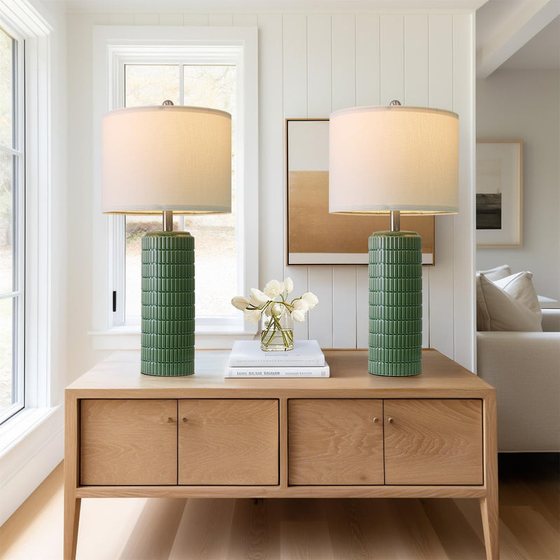 PoKat 23" Modern Ceramic Table Lamp Set of 2 for Living Room White Desk Lamps for Bedroom Farmhouse Bedside Nightstand Bedside Lamp End Table Lamps Beige