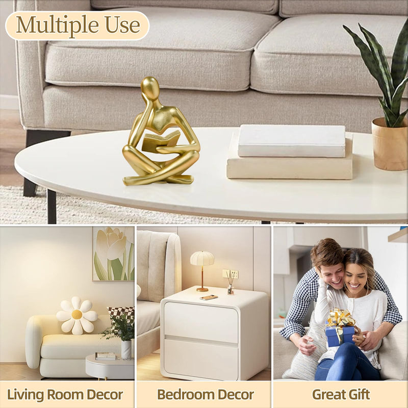 Bookshelf Decor Thinker Statue - Abstract Art Reading Thinker Sculpture Figurine Aesthetic, Modern Home Decoration for Living Room Office Shelves Coffee Table Desk Decor(Beige)