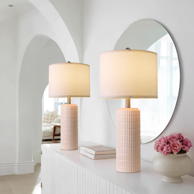 PoKat 23" Modern Ceramic Table Lamp Set of 2 for Living Room White Desk Lamps for Bedroom Farmhouse Bedside Nightstand Bedside Lamp End Table Lamps Beige