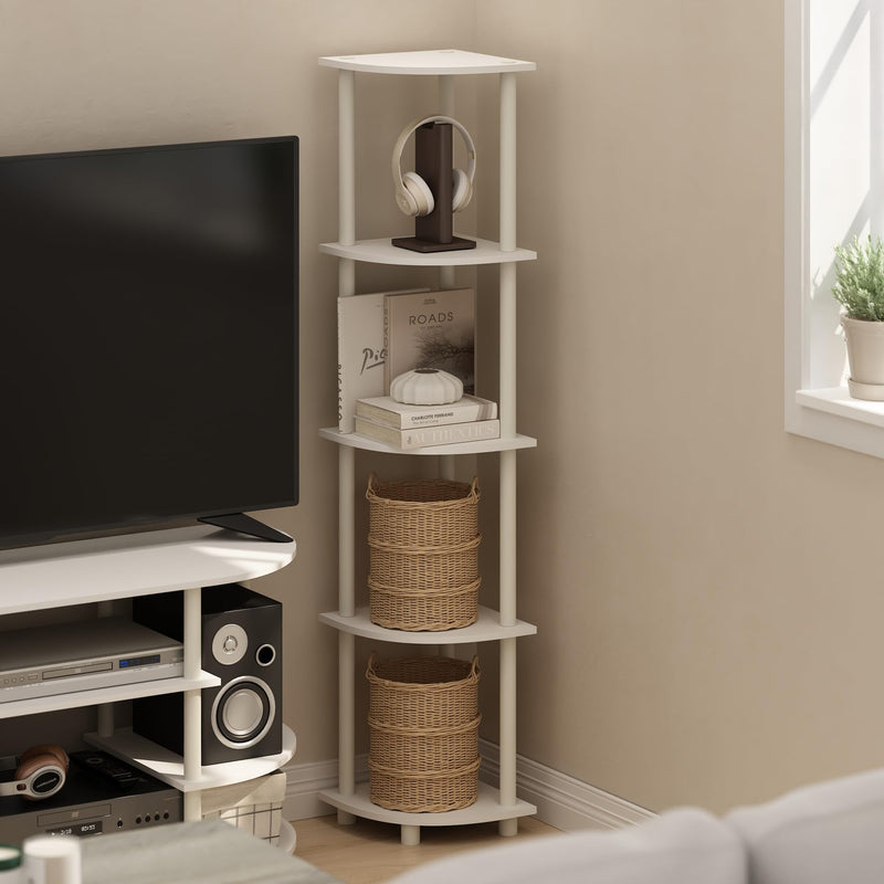 Furinno Turn-N-Tube 5 Tier Corner Display Rack Multipurpose Shelving Unit, 1-Pack, Espresso/Black